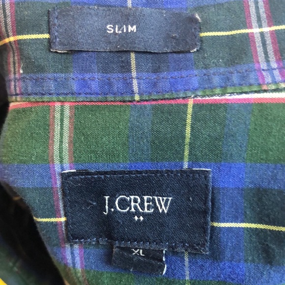 J Crew XL Slim Fit Long Sleeve Buttondown Plaid Shirt Green Navy - Picture 4 of 5